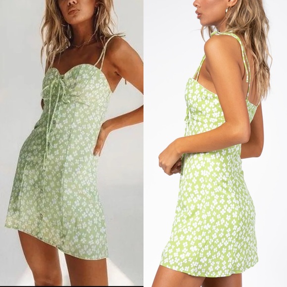 Princess Polly Dresses & Skirts - Princess Polly Lara Floral Print Mini Dress Lime Green Sz 2